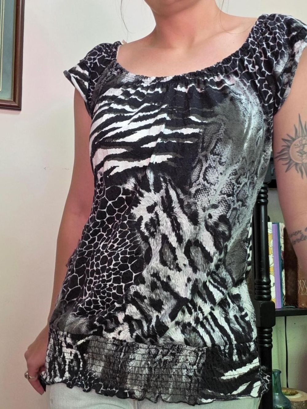 2000s Y2K Zebra Cheetah Print Black & White Top By Self Esteem